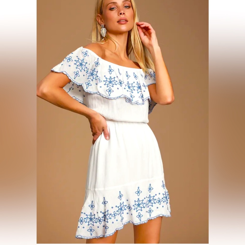 NWT Blue and White Embroidered Dress Lulus Layla